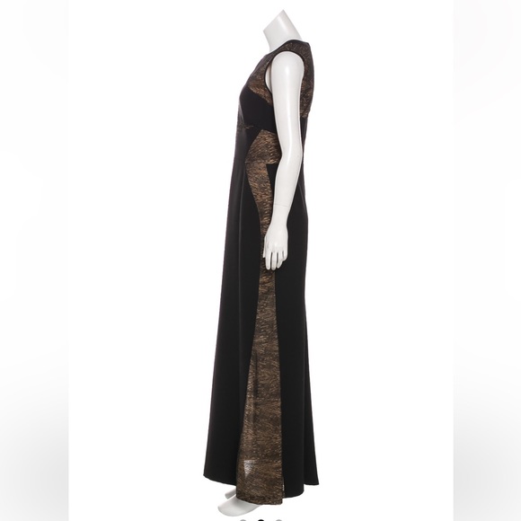 J Mendel 100% silk long evening gown. Black, beaded, w neutral accents. Size M - Picture 2 of 4